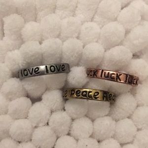 “Peace, Love, Luck” three stackable rings